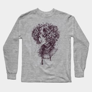 Night Cat Witch _ line art Long Sleeve T-Shirt